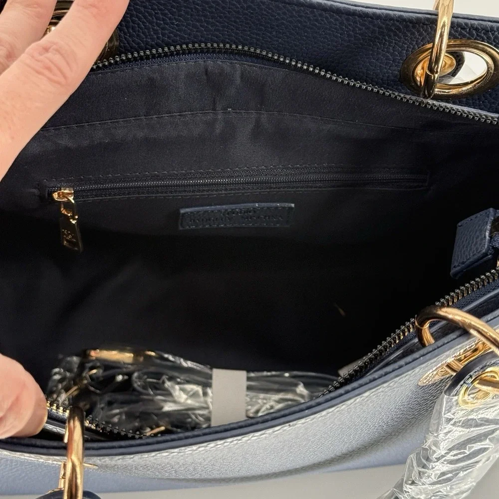 Studio Badgley Mischka‎ Navy Vegan Leather Satchel Bag Top Handle Charm $129